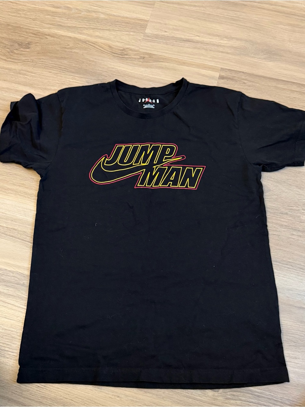 Jordan Black Short-Sleeve Tee with Yellow and Red Jumpman Graphic